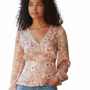 Lush Women's Floral Pink White Cutout Y2K  Blouse sz S NWT